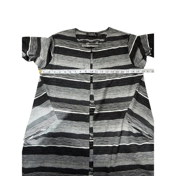 Simpli Chic Black Gray Striped Long Open Cardigan Sweater Womens Size 8 - Picture 5 of 8